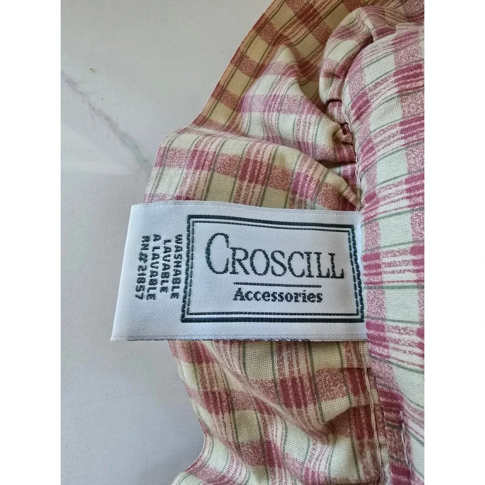 Croscill Plaid Ruffled Throw Pillow Red Green Cream Country Cottage Made in USA